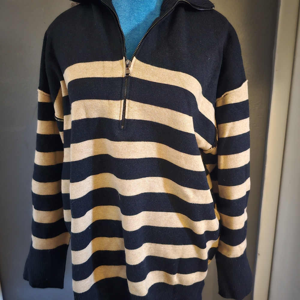 Womens  Black and Tan Striped Sweater